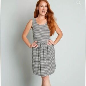 ModCloth Optimistic Effect A-line Checkered Plaid Work Sleeveless Casual dress
